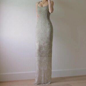 Vintage Beaded Sage Green Maxi Dress